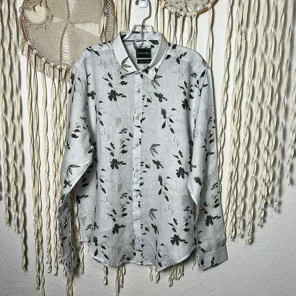 Men’s NWOT Stitch Note Linen Floral Long Sleeve Button Down Shirt Size Large - Picture 1 of 10